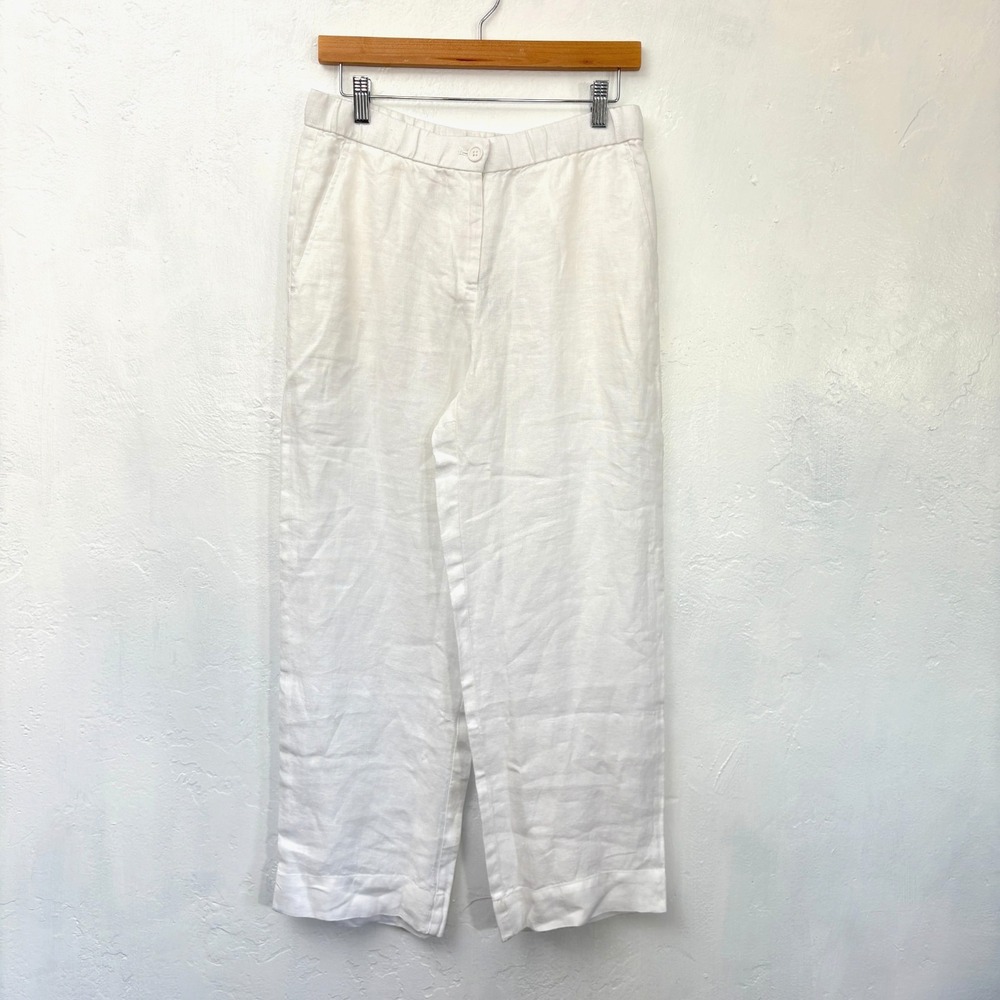 Eileen Fisher Organic Linen Pants Women Size Small Petite White Pull On New Flaw
